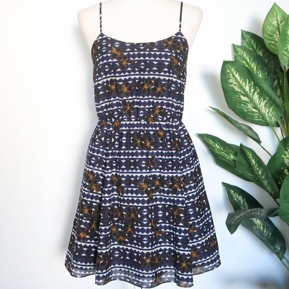 J. Crew Geometric & Floral Print Spaghetti Strap Fit & Flare Mini Sun Dress 2 - Picture 2 of 9